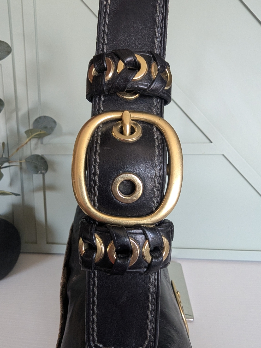 Coach Brown Signature Canvas and Black Leather Shoulder Bag - Picture 7 of 14
